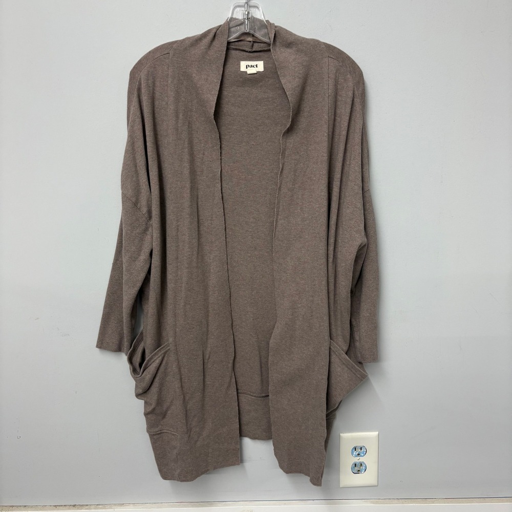 Pact Womens Airplane Wrap Cardigan XS/S Organic Cotton Open Front Pockets Taupe
